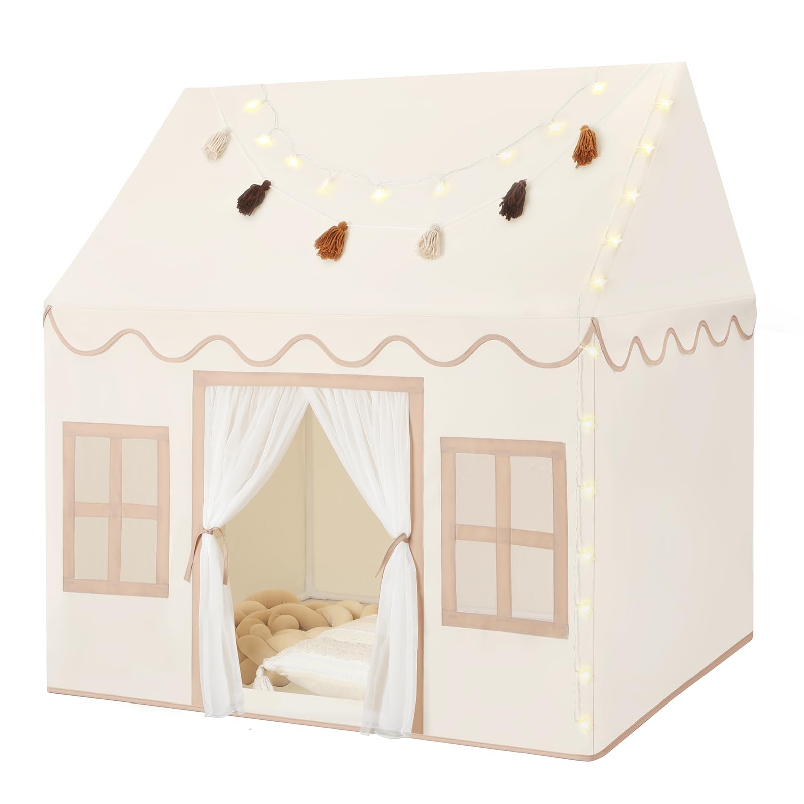Senodeer Kids Play Tent Indoor: with Mat, Tassel Garland, Star Lights - Toddler Girl Tent Indoor Playhouse for Toddlers Kids Toys for Boy Girl Birthday Gift