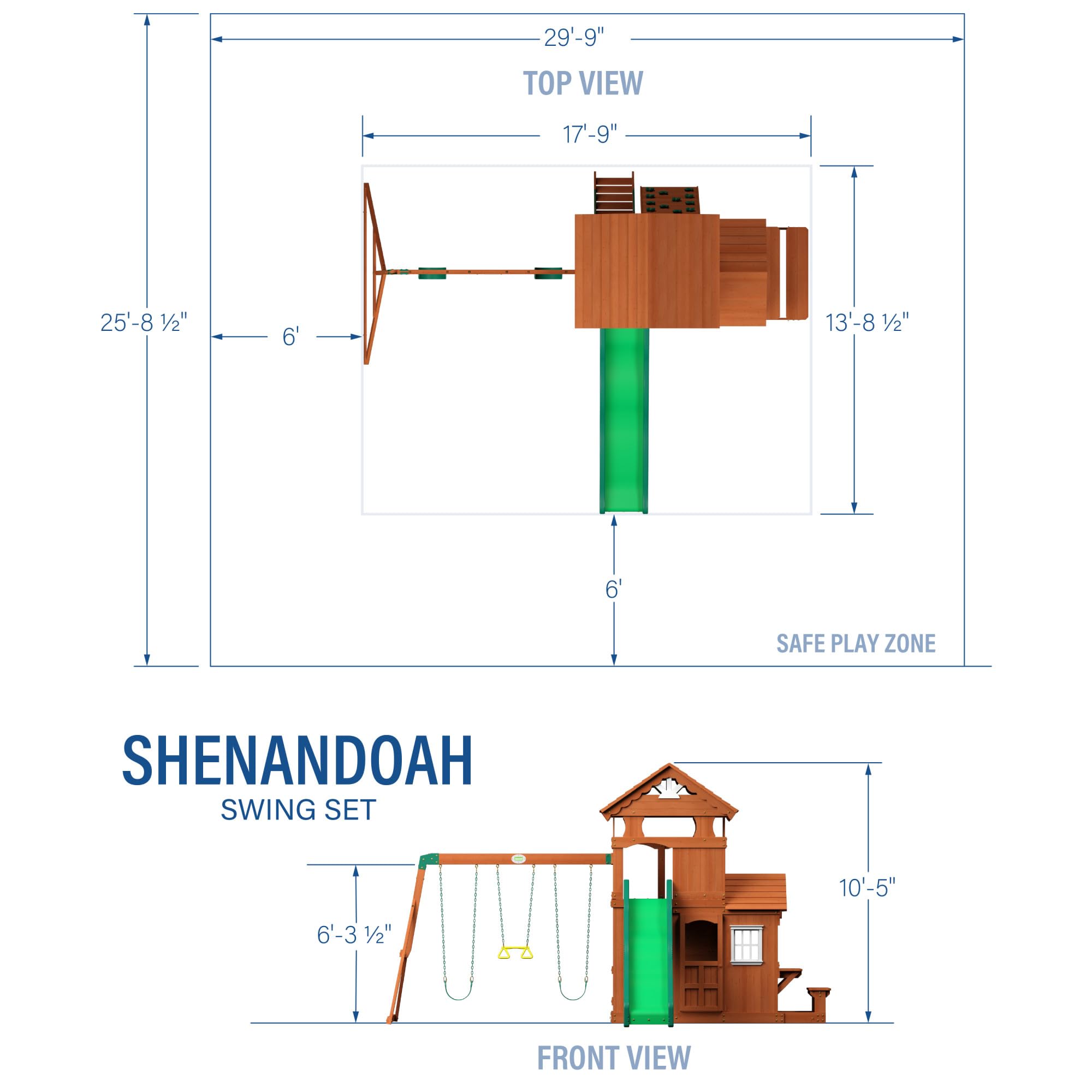 Cedar Wood Swing Set with Clubhouse and Wave Slide