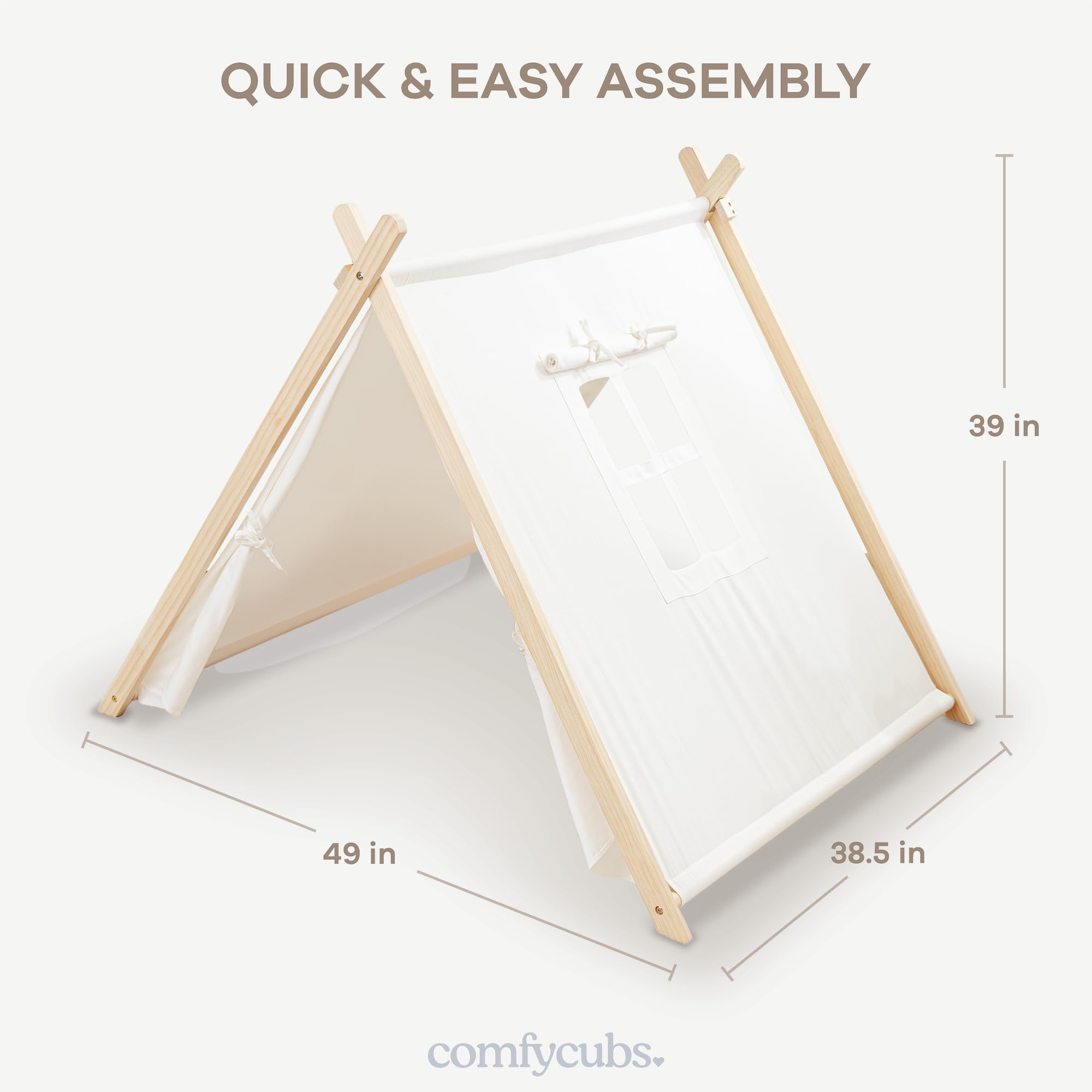 Kids Cotton Teepee Play Tent Natural Wood