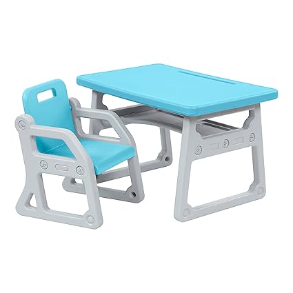 Toddler Plus Desk and Chair, Kids Furniture, Cyan/Light Grey