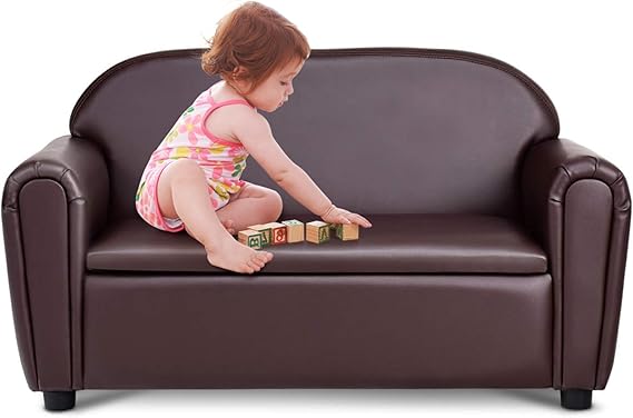Kids Couch, 2 in 1 Double Seat Children's Sofa w/Under Seat Storage