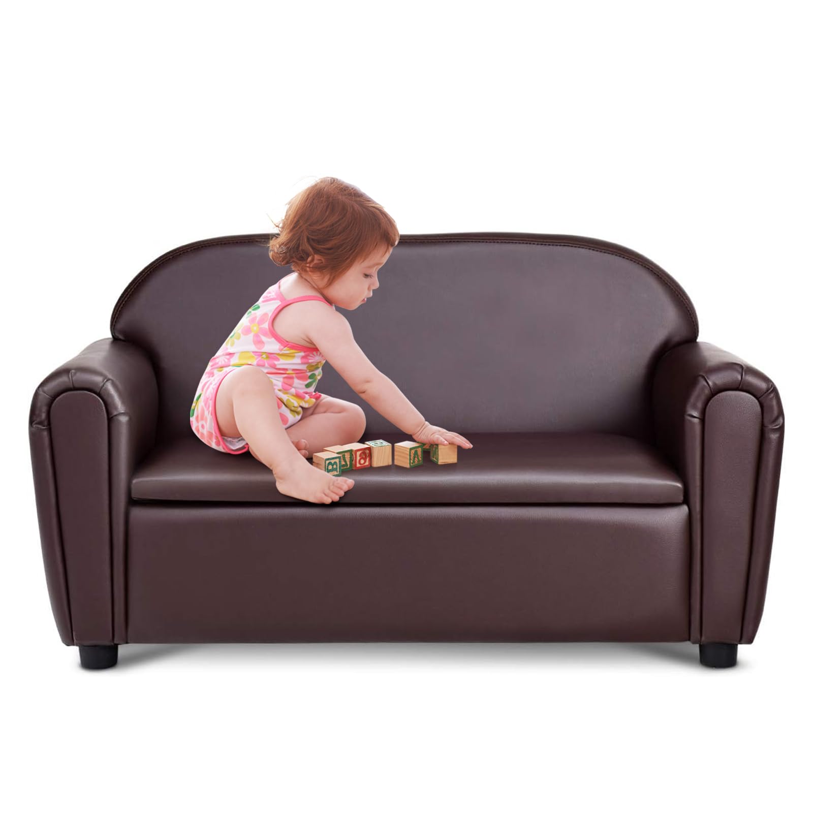 Kids Couch, 2 in 1 Double Seat Children's Sofa w/Under Seat Storage