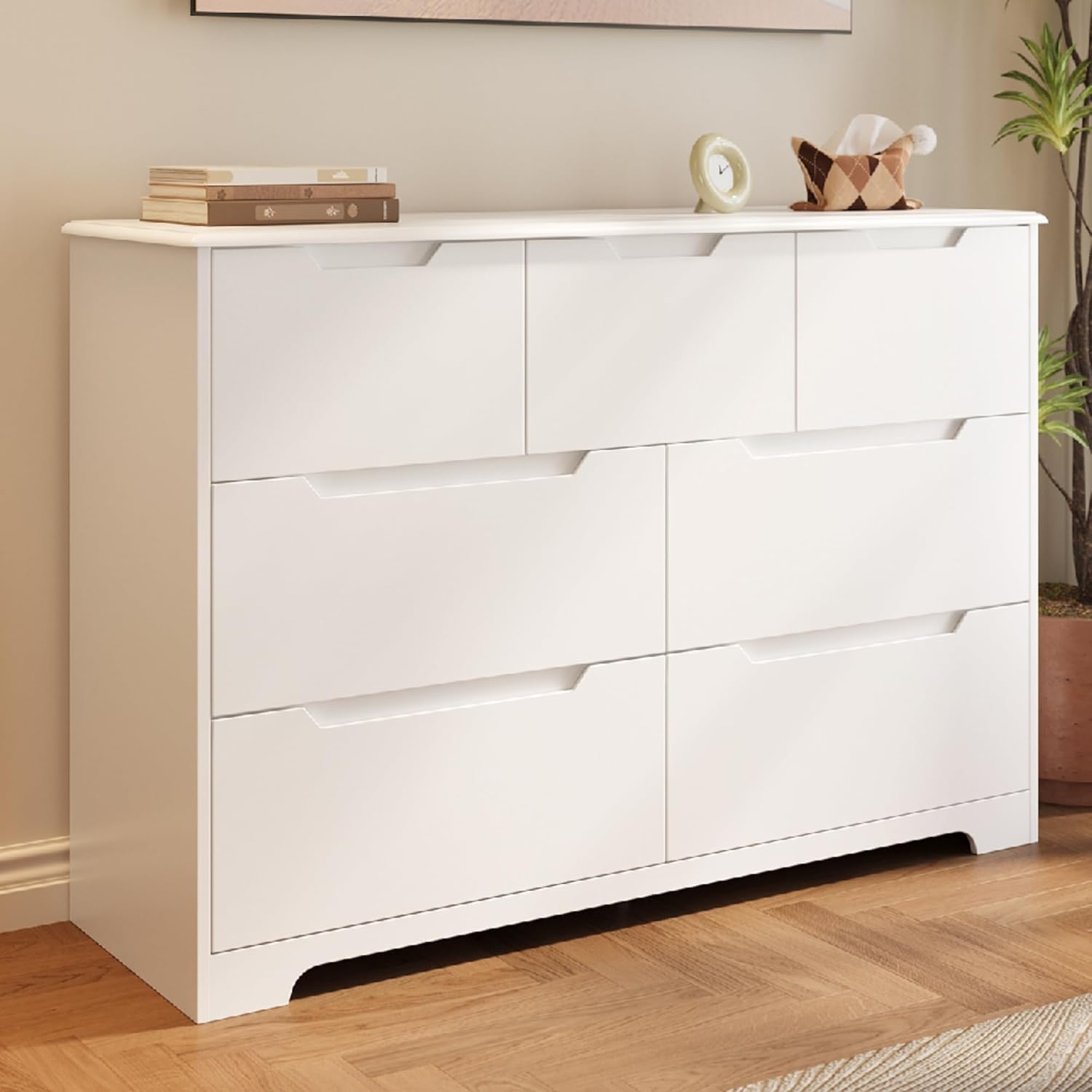 7 Drawer Dresser, 48" Wide Wood Chest of Drawers for Bedroom