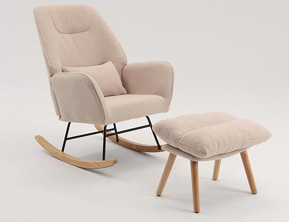 Chair with Ottoman and Pillow, Sherpa Furry Accent Arm Chair Lounger