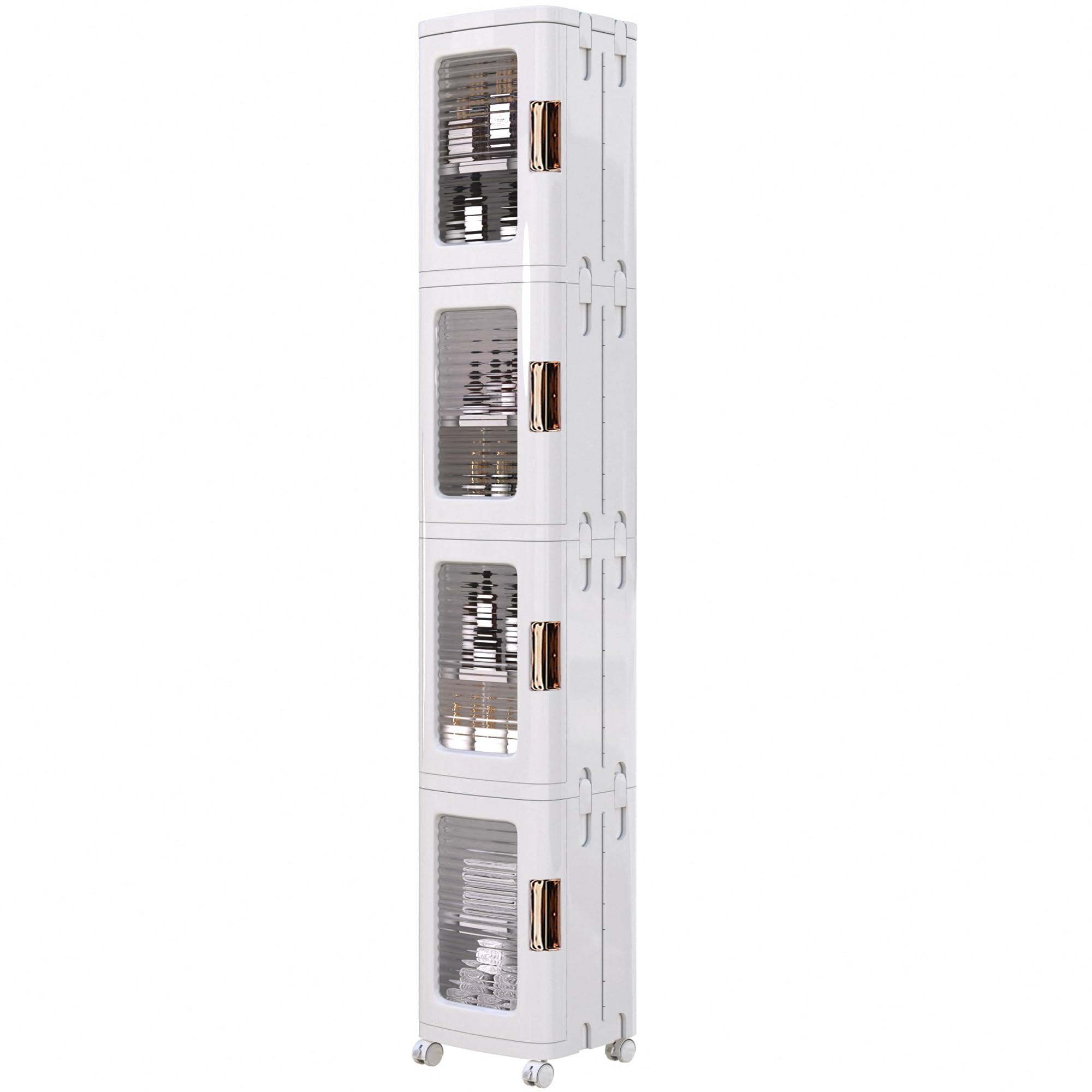 4-Tier Plastic Tall Narrow Storage Cabinet with Movable Wheels