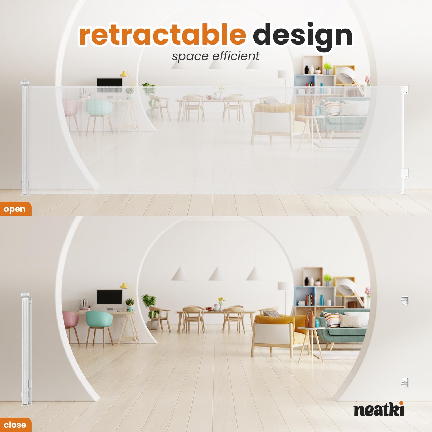 Retractable Baby Gate for Stairs with Double Lock System