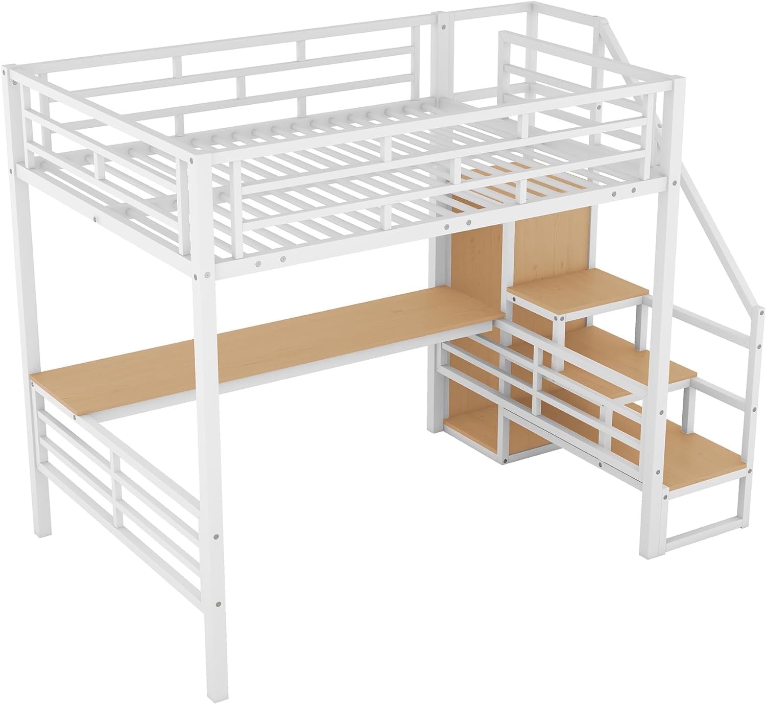 Full Loft Bed with Staircase Desk and Wardrobe