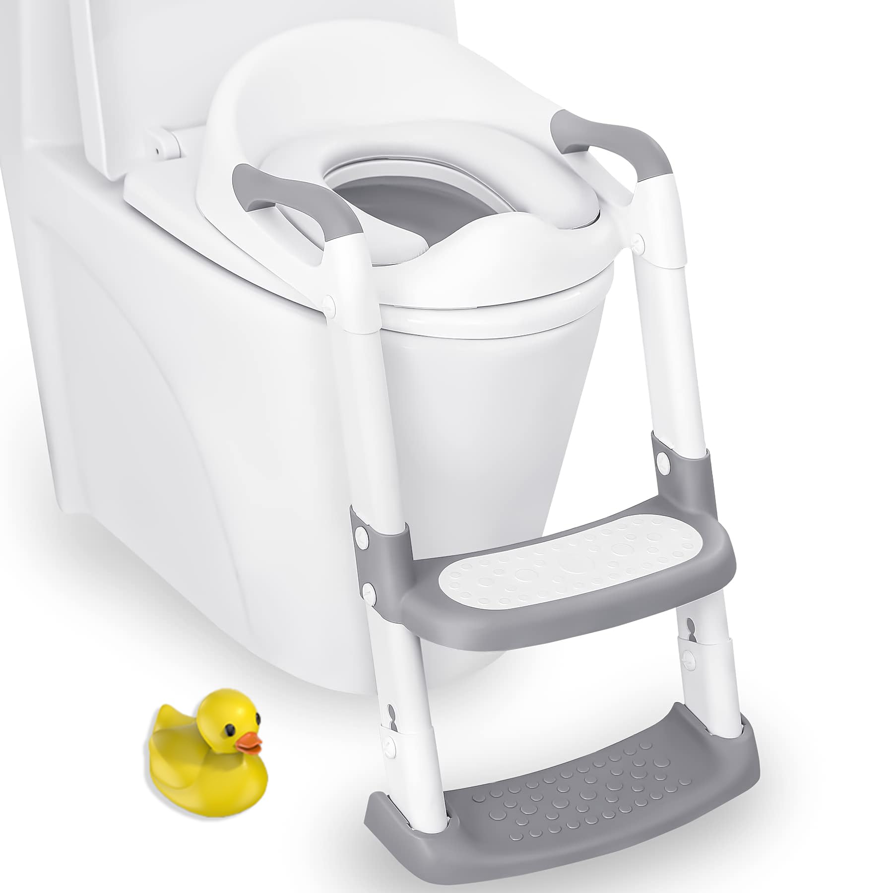 JASSONE® Potty Training Seat, Toddler Step Stool, 2 in 1 Potty Training Toilet for Kids, Baby Seat with Splash Guard and Anti-Slip Pad for Boys Girls Potty Training, Grey