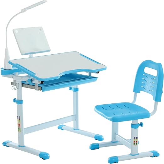 Kids Functional Desk and Chair Set, Ergonomic Height Adjustable