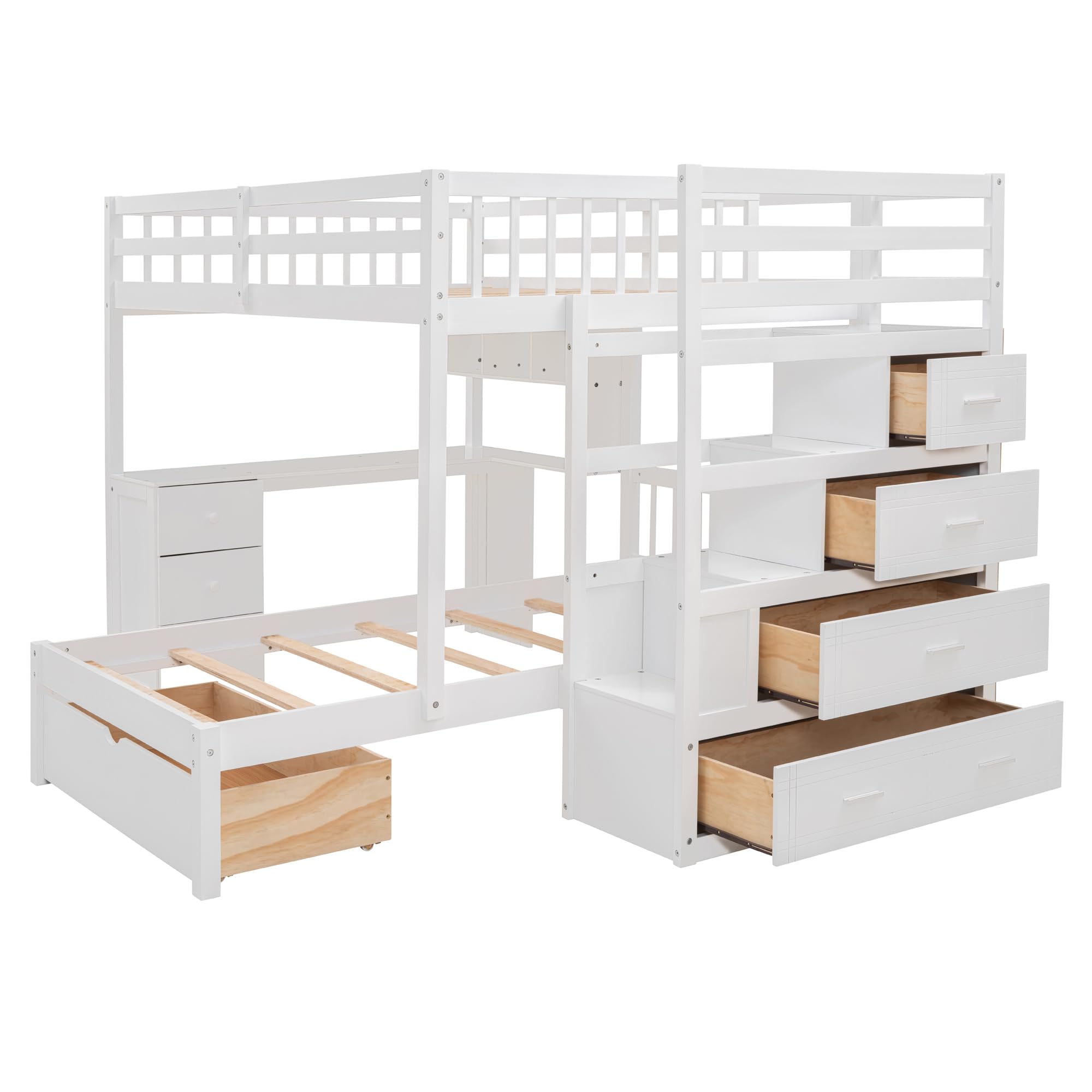 Full Over Twin Bunk Bed with Desk and Storage