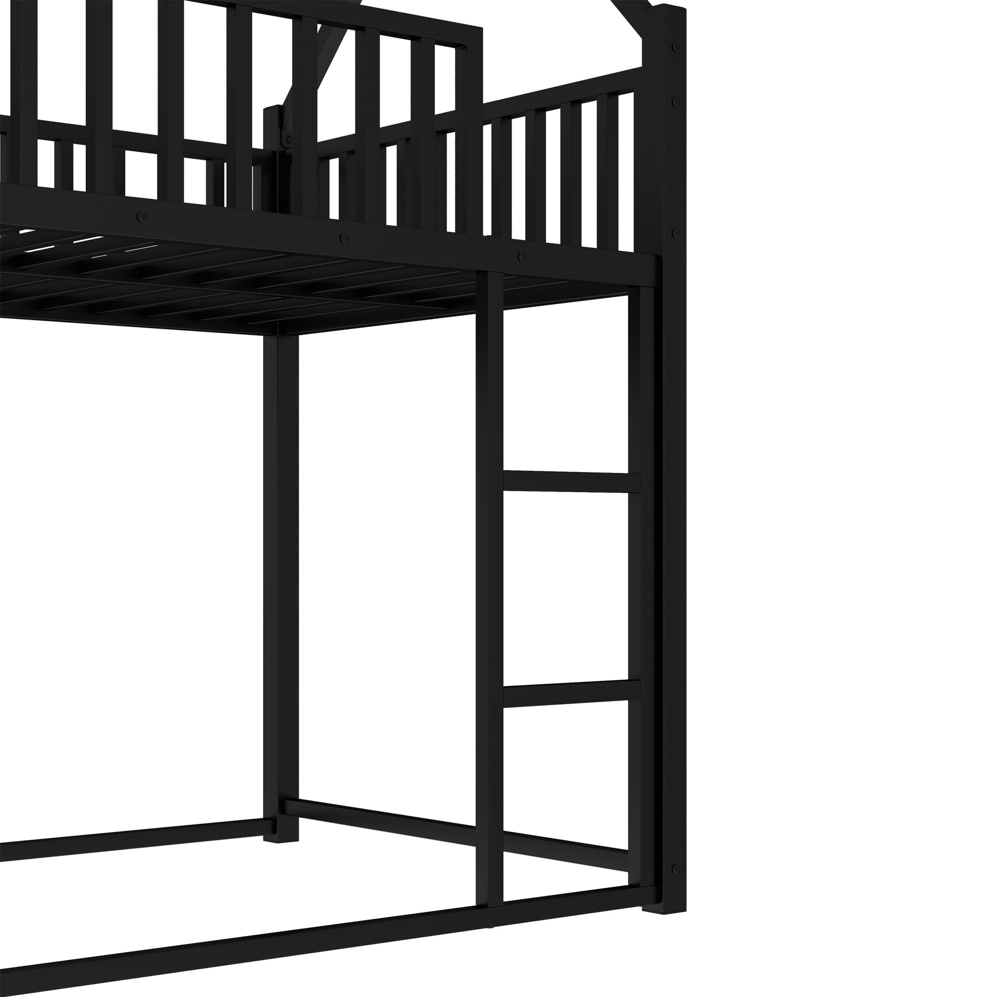 Twin Over Twin Metal House Bunk Bed with Roof