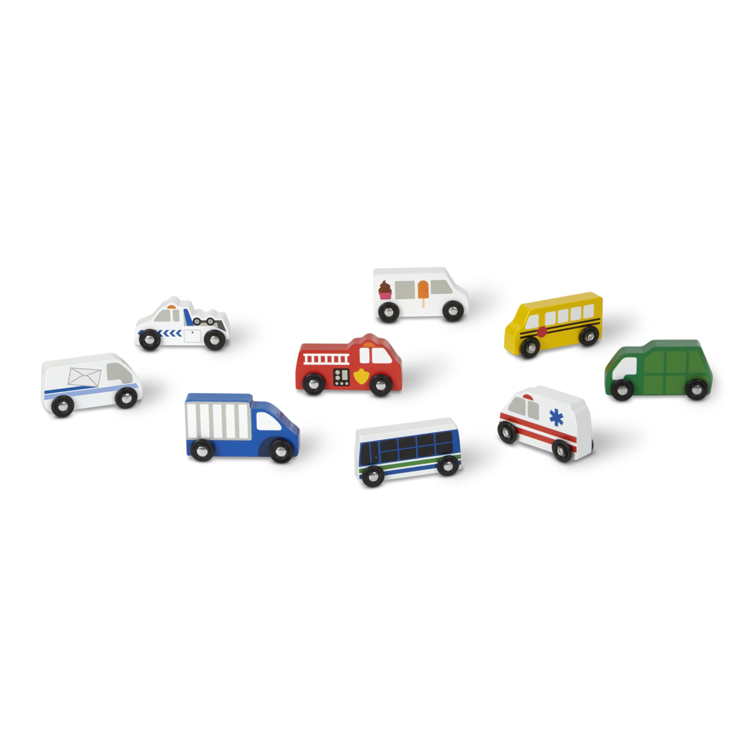 Wooden Town Vehicles Set in Wooden Tray (9 pcs)
