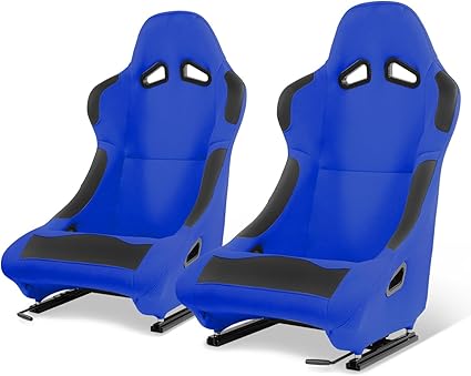 Pair of Racing Seat Universal Woven Fabric Vinyl Reclinable Bucket Seats
