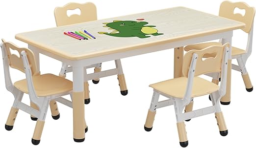 Kids Table and 6 Chairs Set with Storage Box, Height Adjustable Toddler