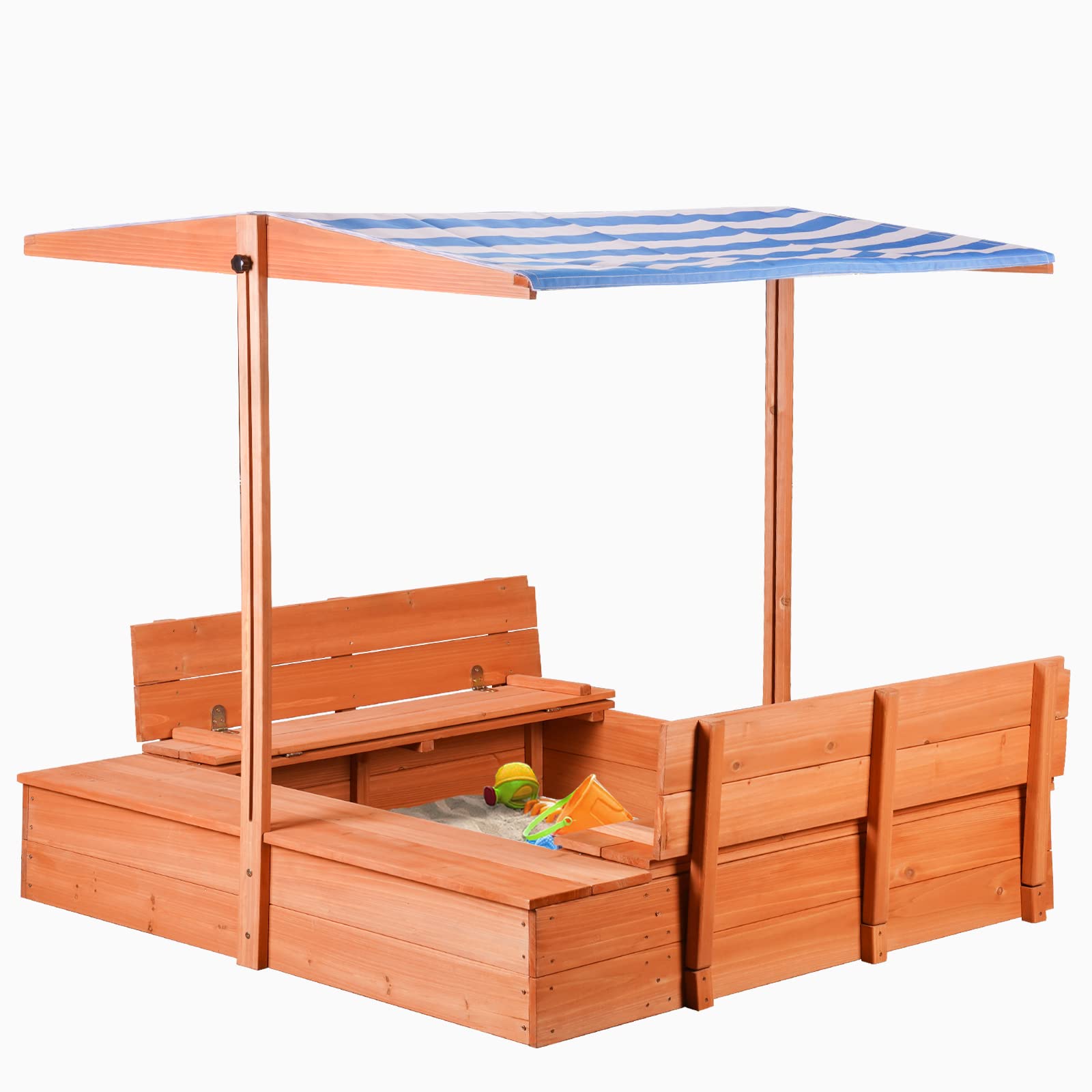 Kids' Outdoor Wooden Sandbox with Id,Sand Box with Toy Storage Box