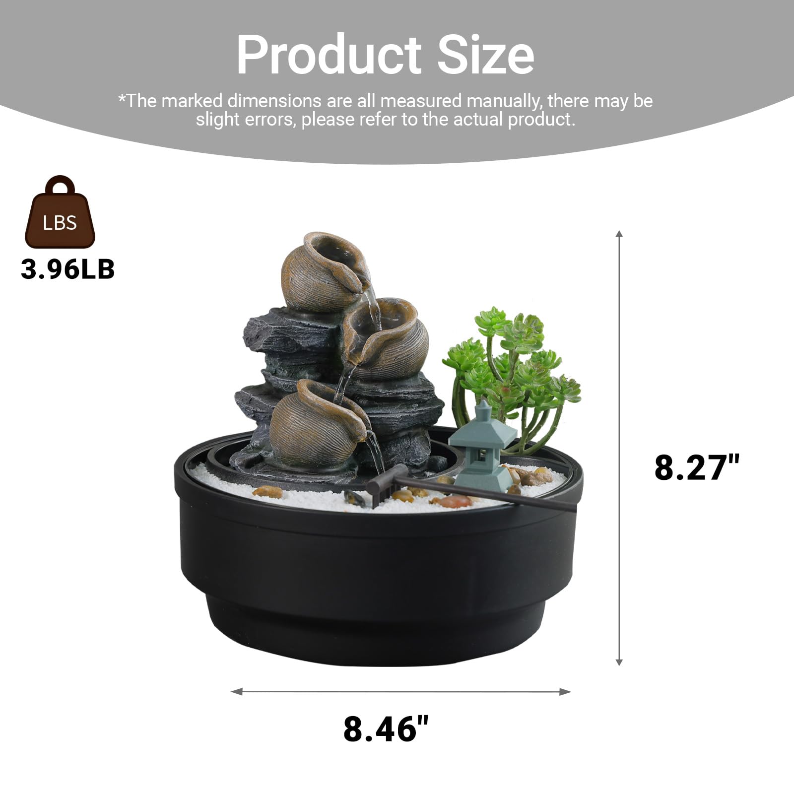 Tabletop Water Fountain with LED Lights and Pagoda Design