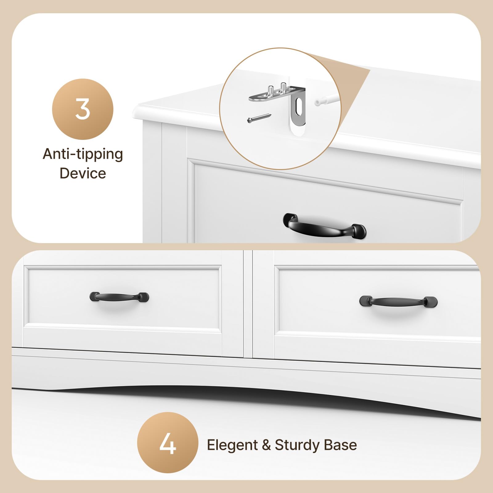 6 Drawer Dresser for Bedroom with Metal Handles