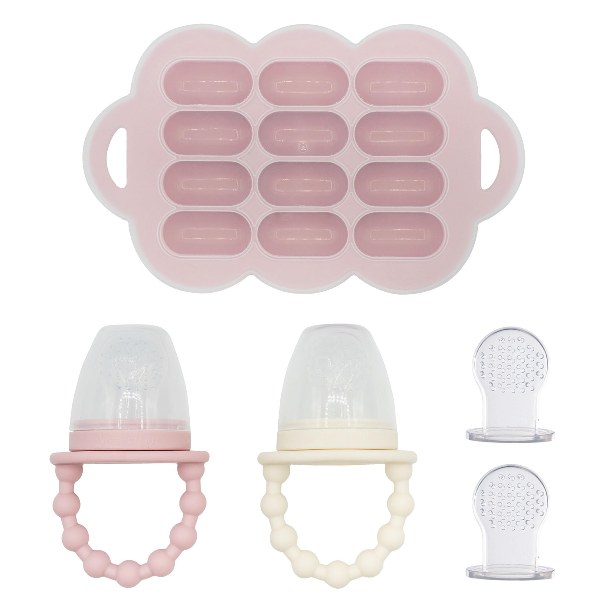 Baby Food Feeder Set - 2 Silicone Feeders & Reusable Freezer Tray