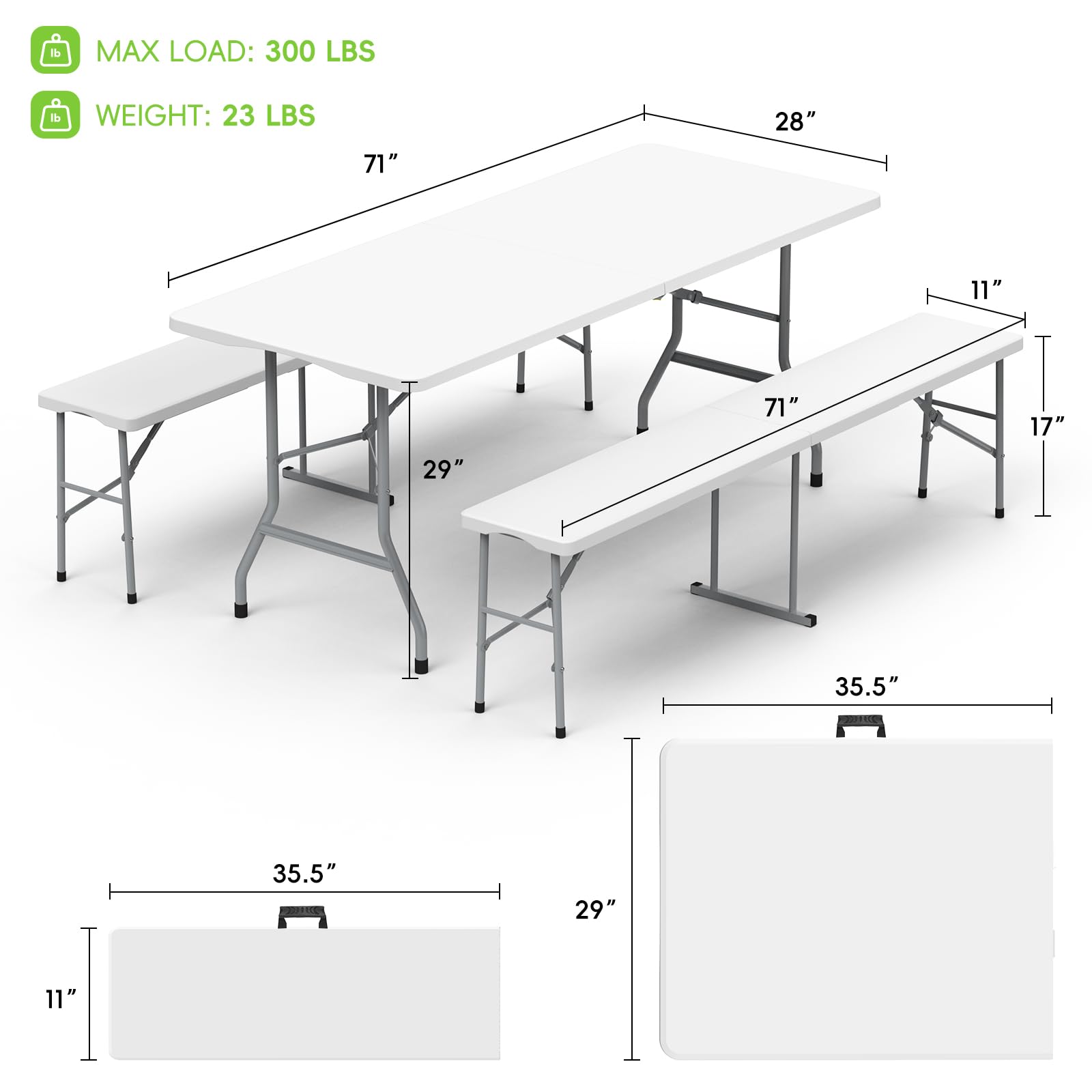 6-Foot Folding Picnic Table Set with Benches