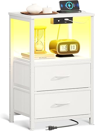 Night Stand with Charging Station and LED Lights