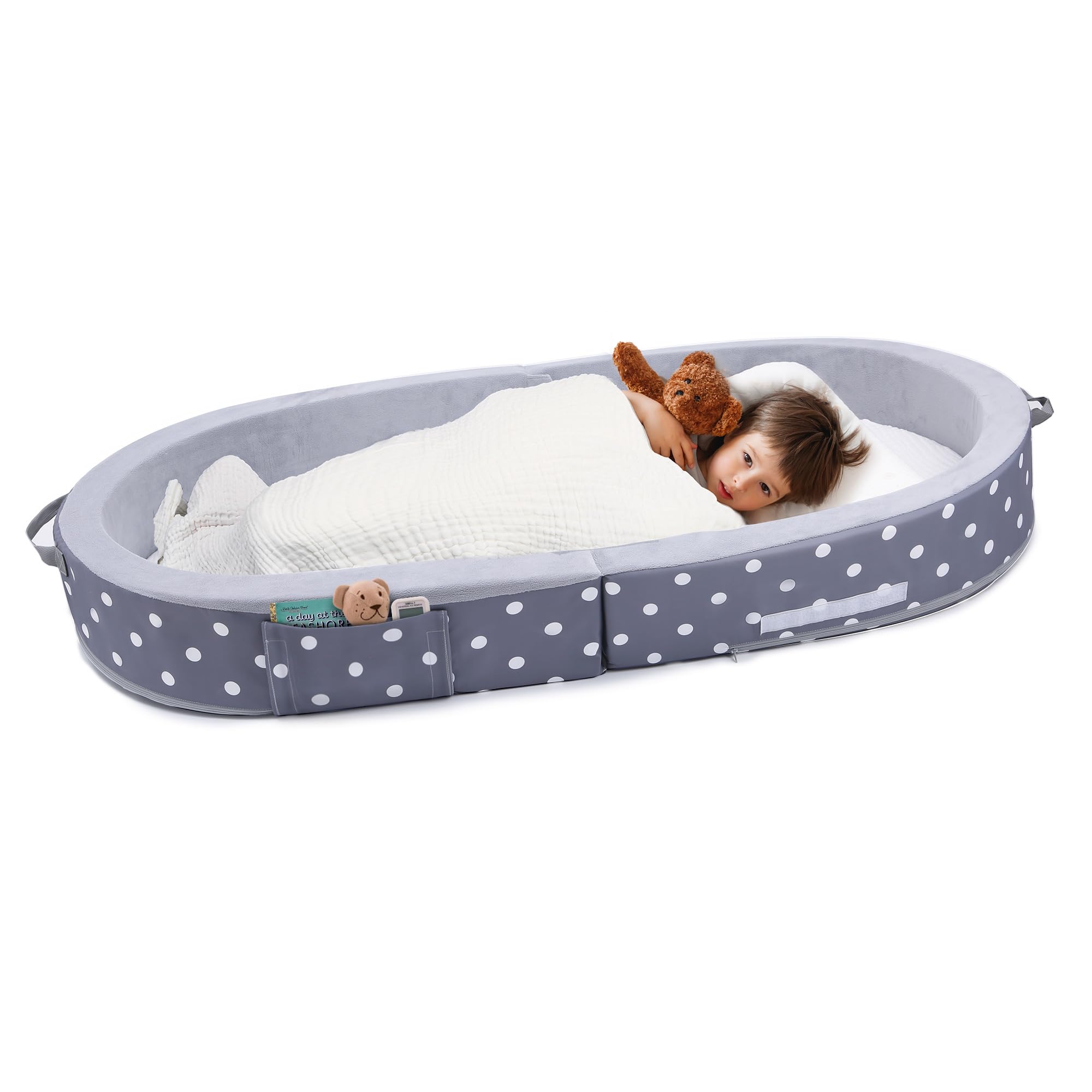 Portable Foldable Toddler Travel Bed with Sides, Portable Toddler Bumper Bed