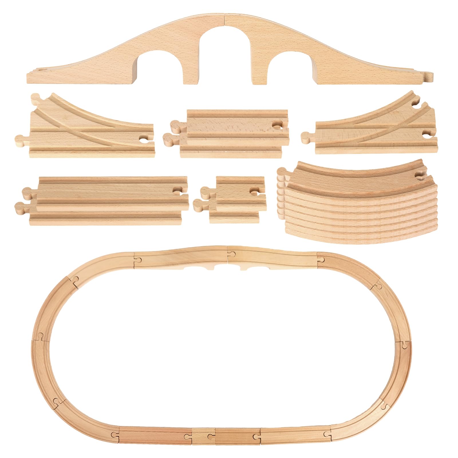 24Pcs Wood Train Tracks Expansion Set Wooden Train Bridges Track Connectors