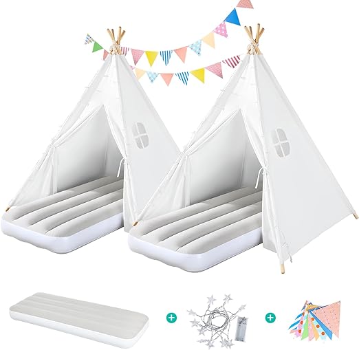 Teepee Play Tent for Kids with Gifts Coloured Flag, Feathers and Carry Case, Indoor Outdoor Playhouse for Baby Toddler, Teepee Toys for Boys and Girls