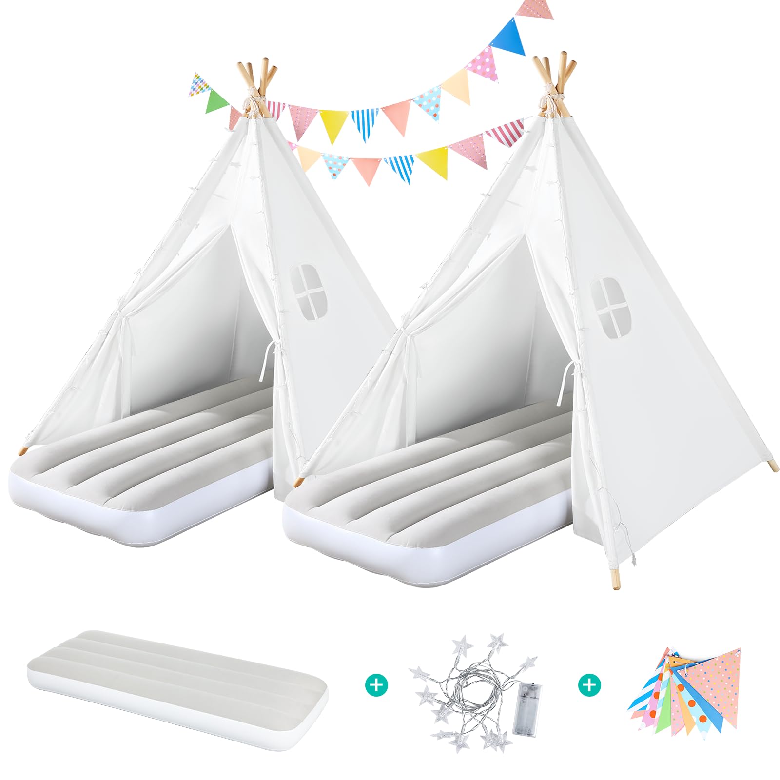 Teepee Play Tent for Kids with Gifts Coloured Flag, Feathers and Carry Case, Indoor Outdoor Playhouse for Baby Toddler, Teepee Toys for Boys and Girls