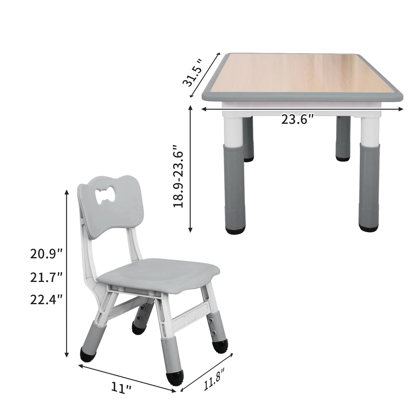 Height Adjustable Kids Table and Chairs Set