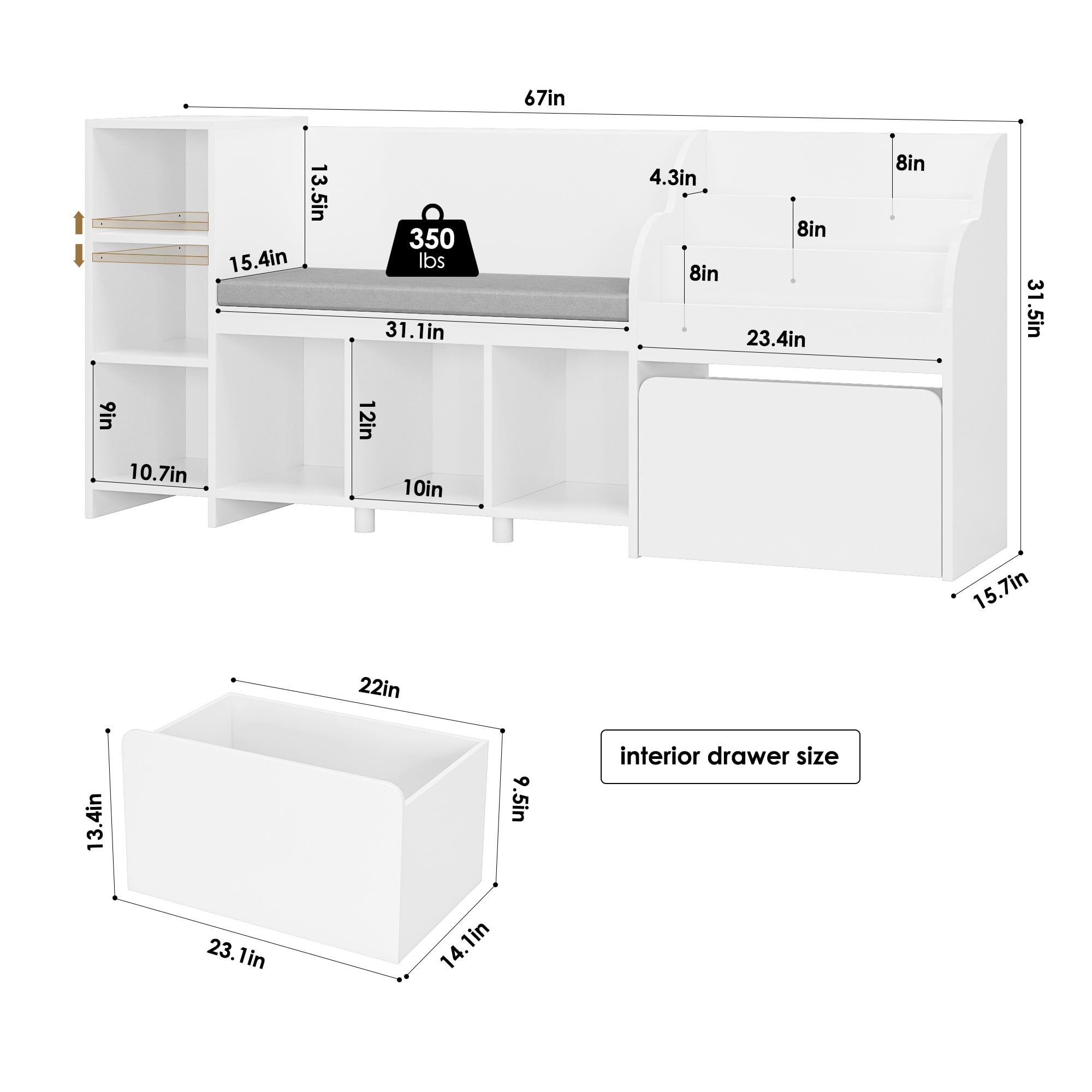 Kids Reading Nook with Storage Bench and Bookshelf