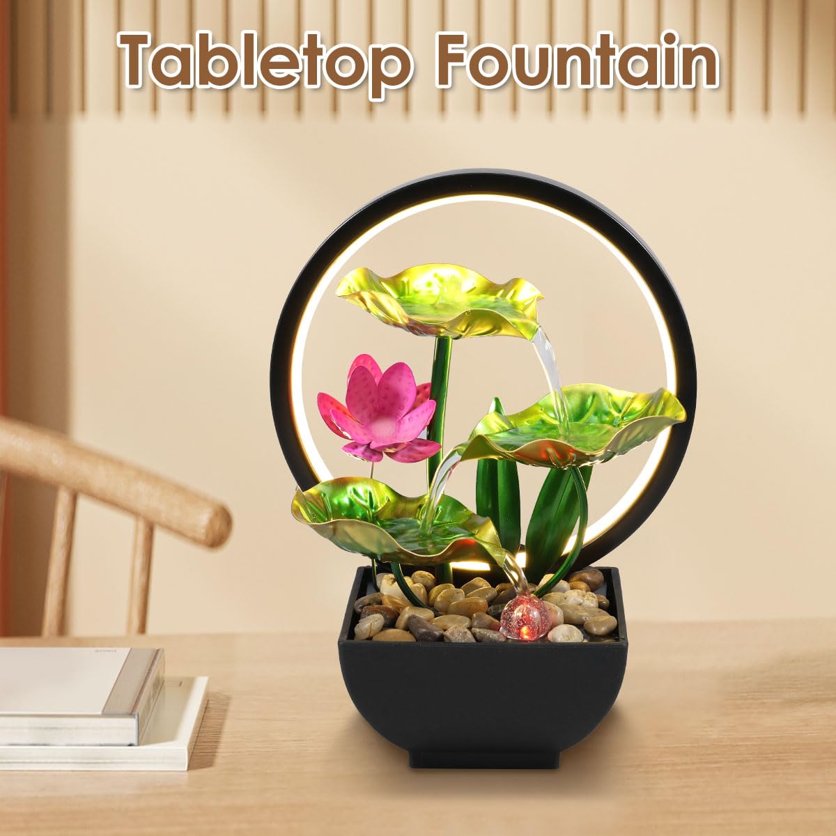 3-Tier Leaf Tabletop Water Fountain with LED Lights