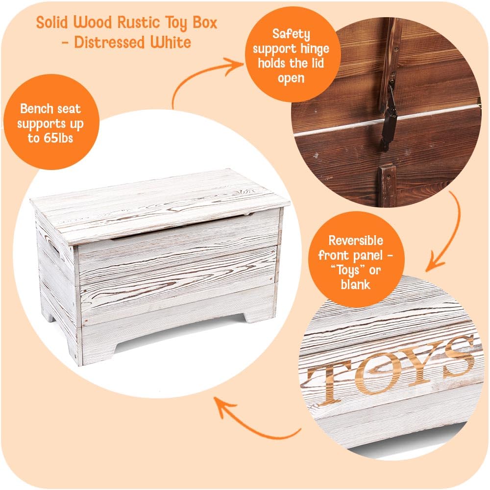 Solid Wood Toy Storage Chest with Safety Hinge
