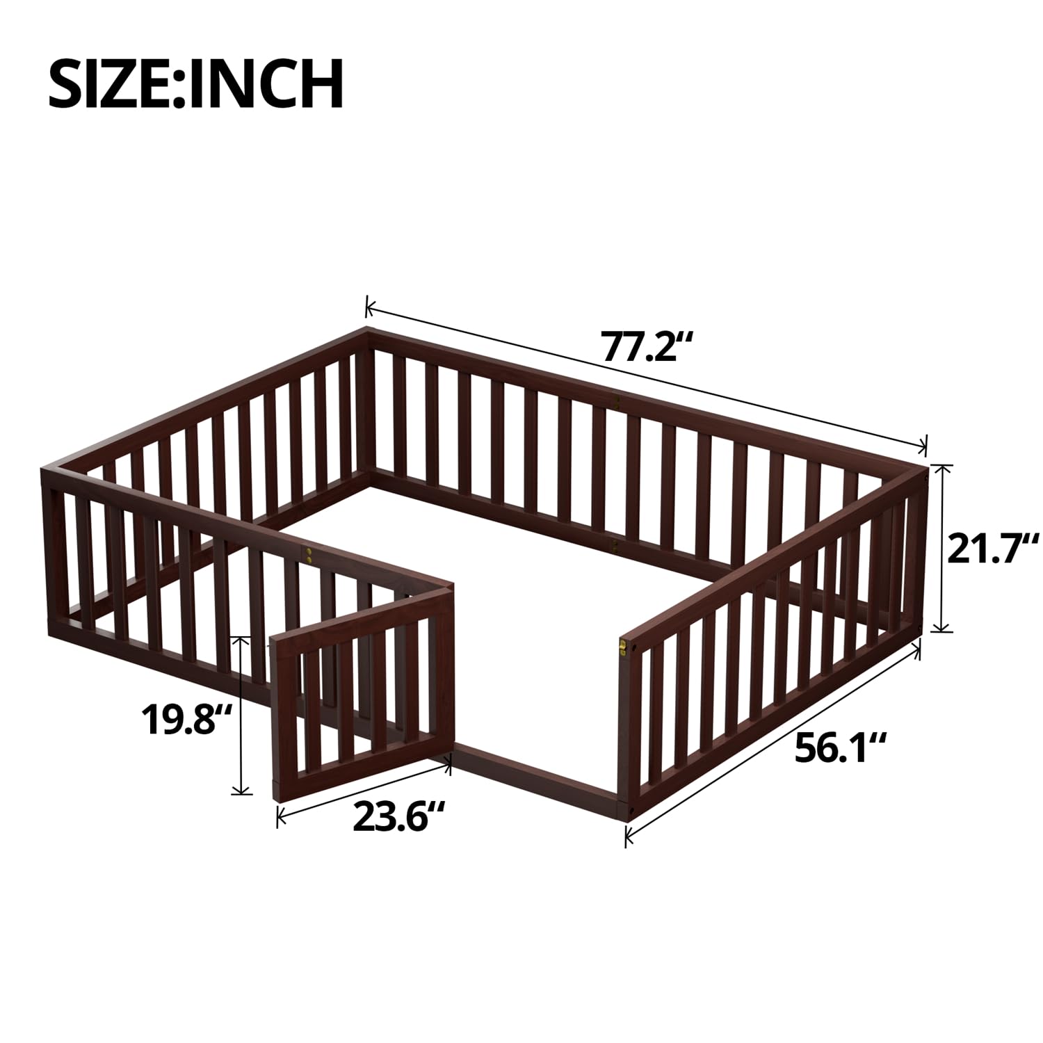 Full Floor Bed for Kids with Door and Safety Guardrails