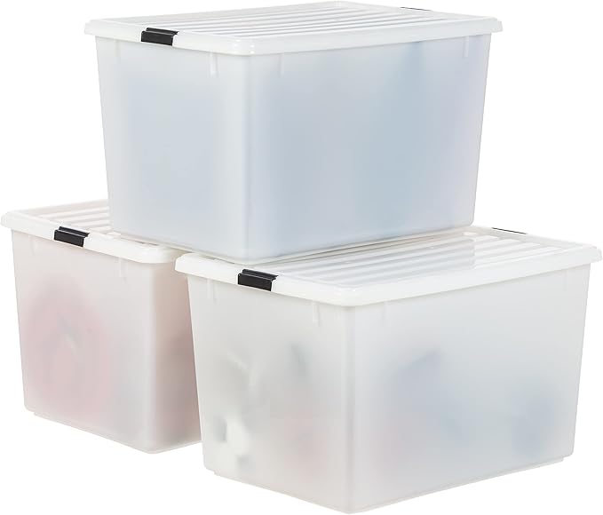 51 L Stackable Plastic Storage Bins with Lids, 6 Pack - BPA-Free