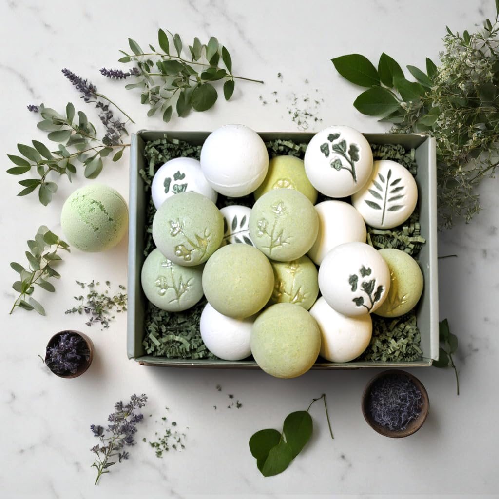 Organic Handmade Bath Bombs Gift Set - 12 Large Shea Butter Moisturizing Bath Bombs with Essential Oils