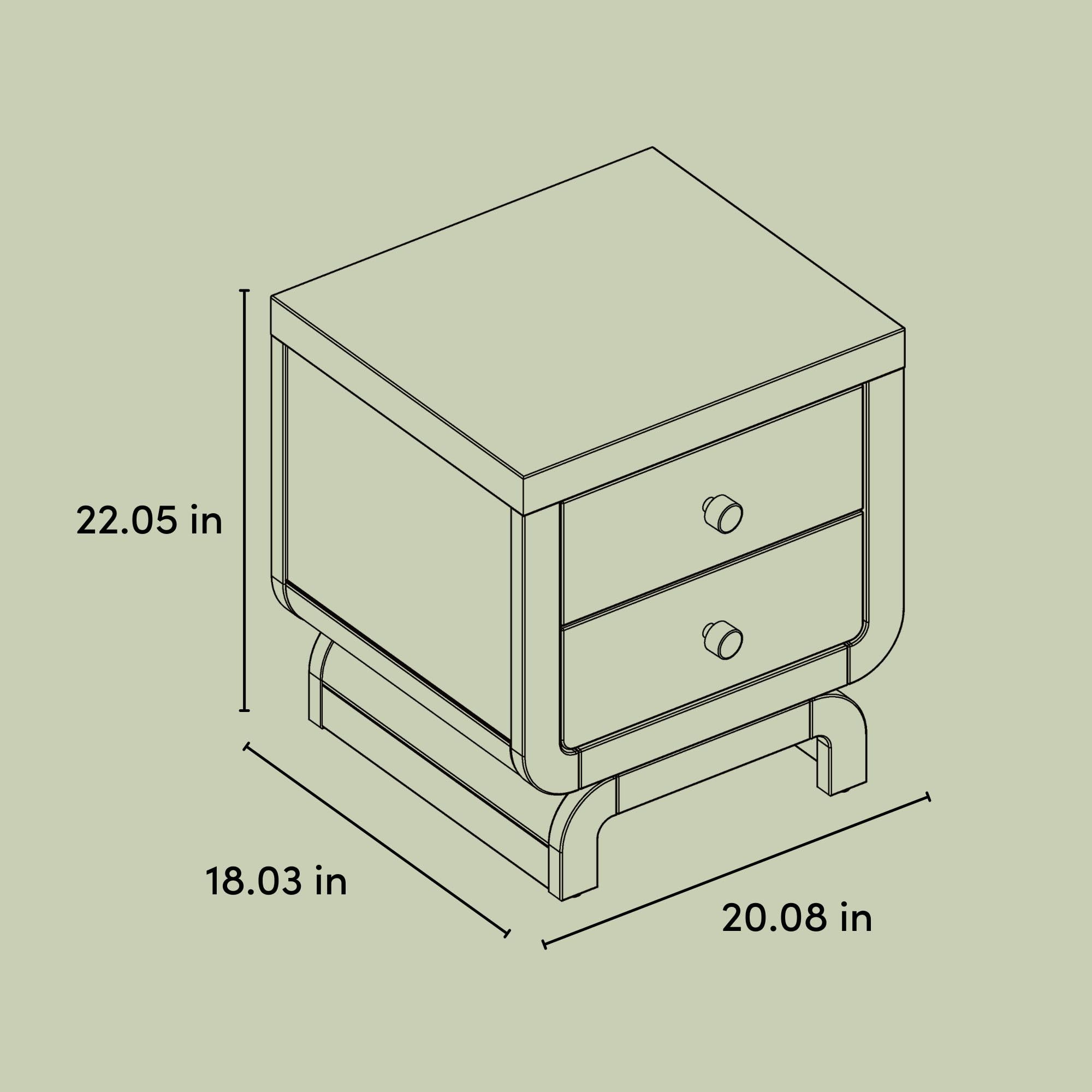2 Drawer Nightstand with Curved Base for Kids Bedroom