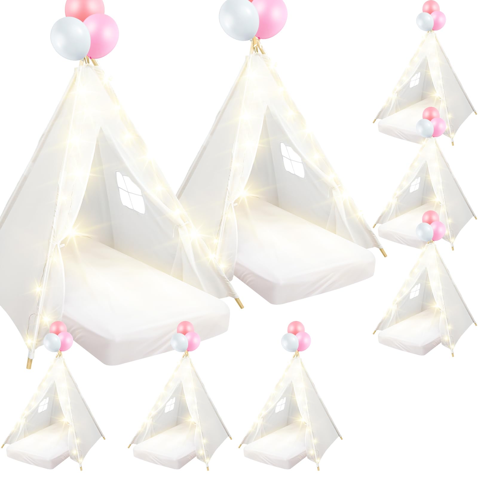 Kids Sleepover Teepee Tent Set with Air Mattress and Lights