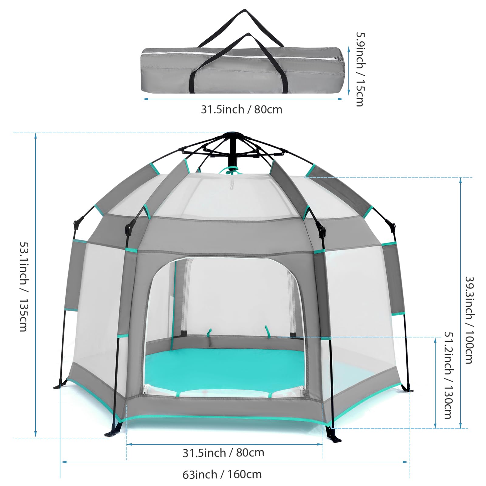 Portable Baby Playpen with Canopy - Indoor Outdoor Play Yard