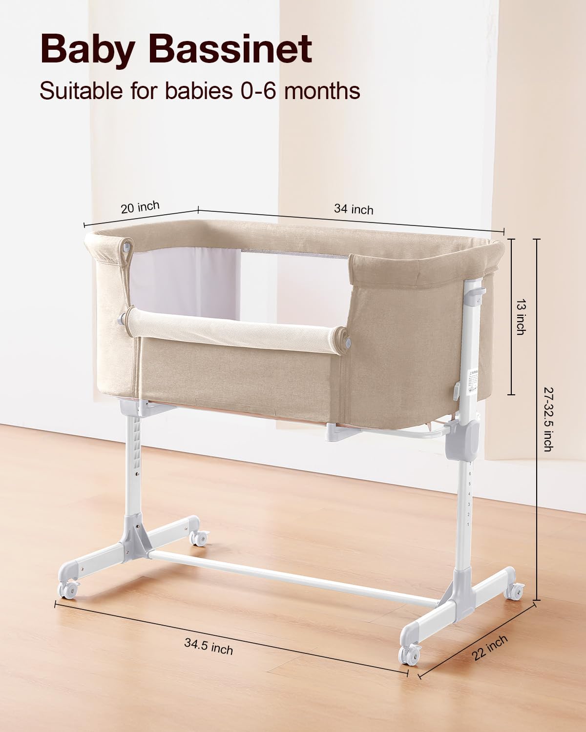 3-in-1 Bedside Bassinet with Adjustable Height