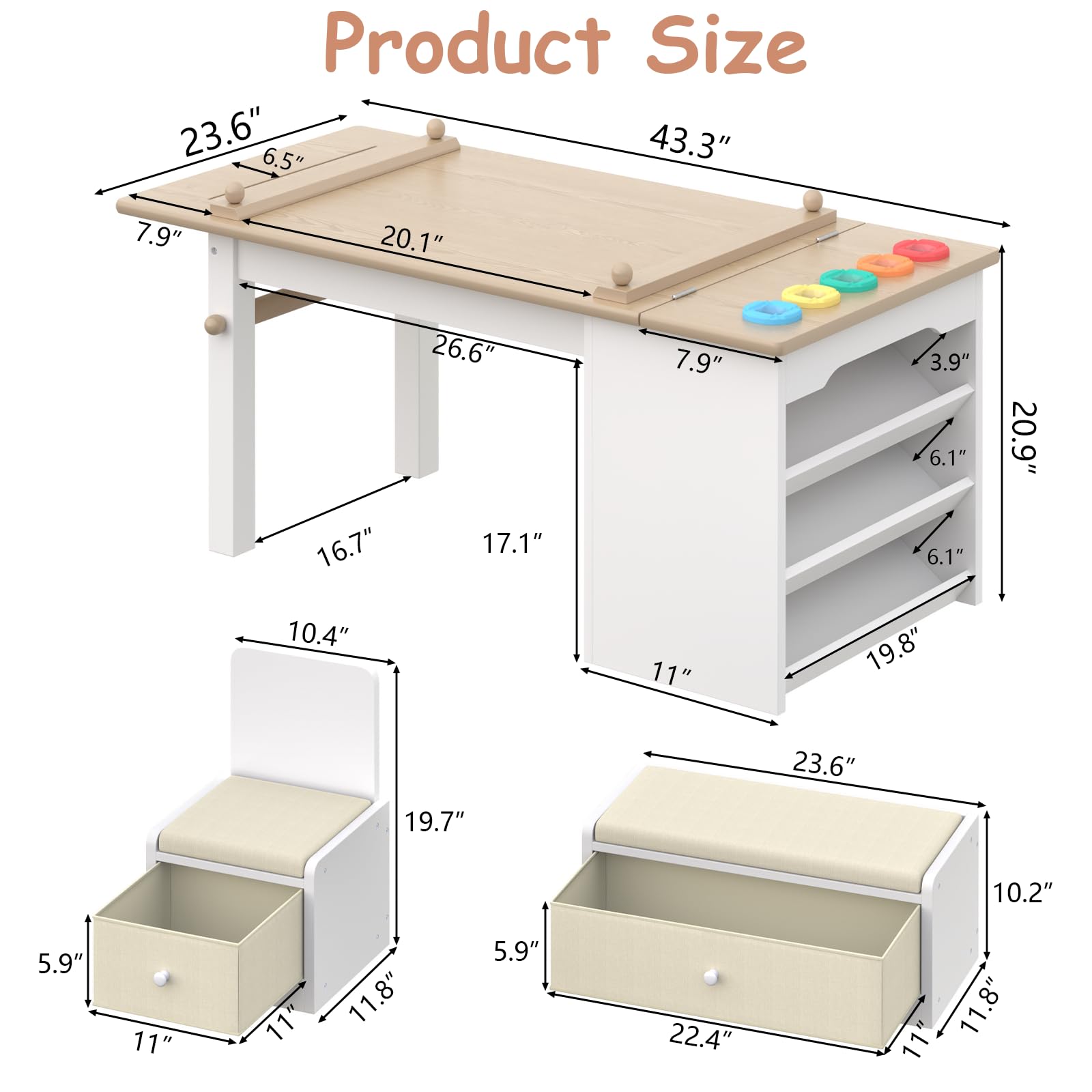 3-in-1 Kids Art Table and Chair Set with Storage