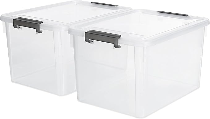 32 QT Plastic Storage Bins with Latching Lids Stackable Storage Containers
