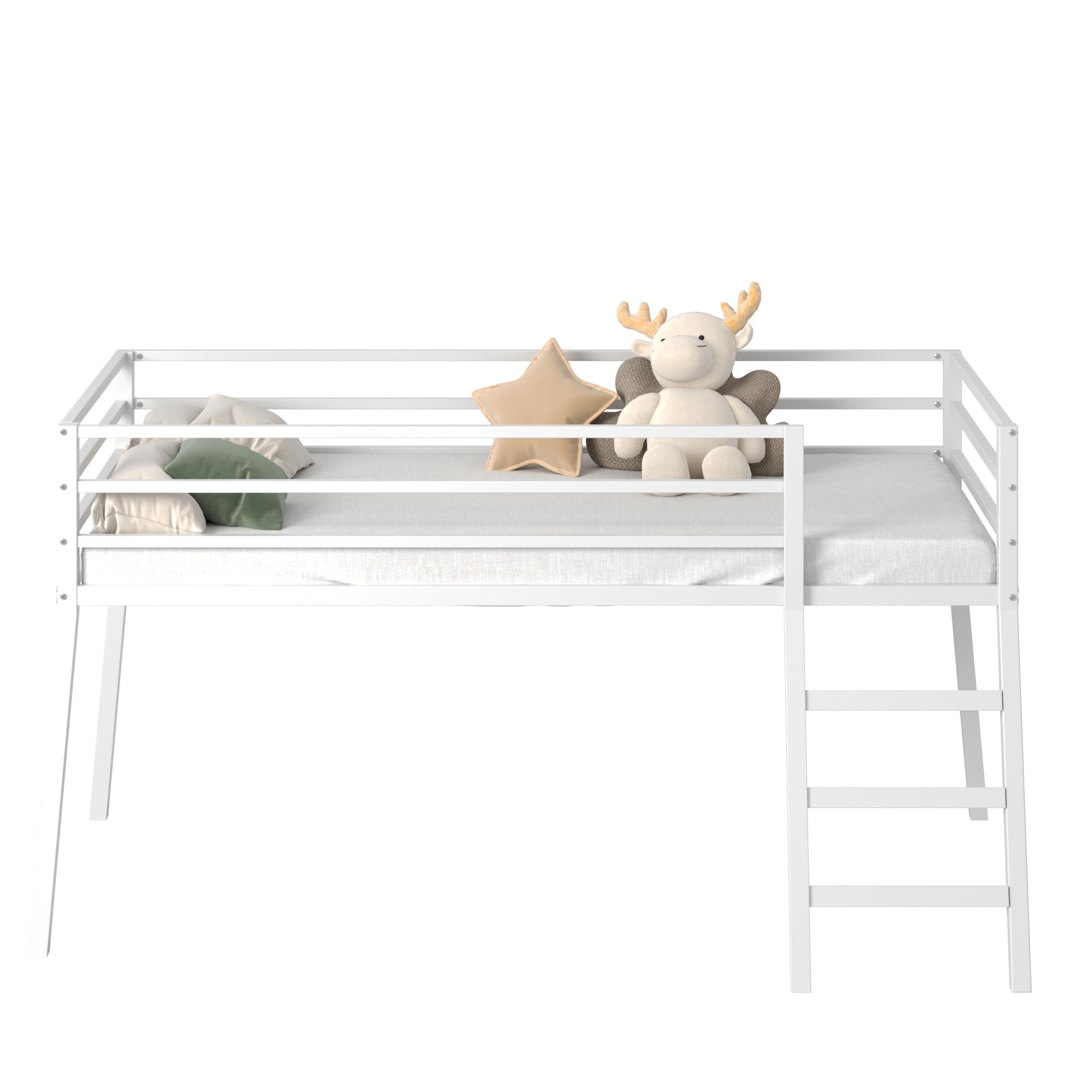 Twin Metal Loft Bed with Stairs and Safety Guardrails