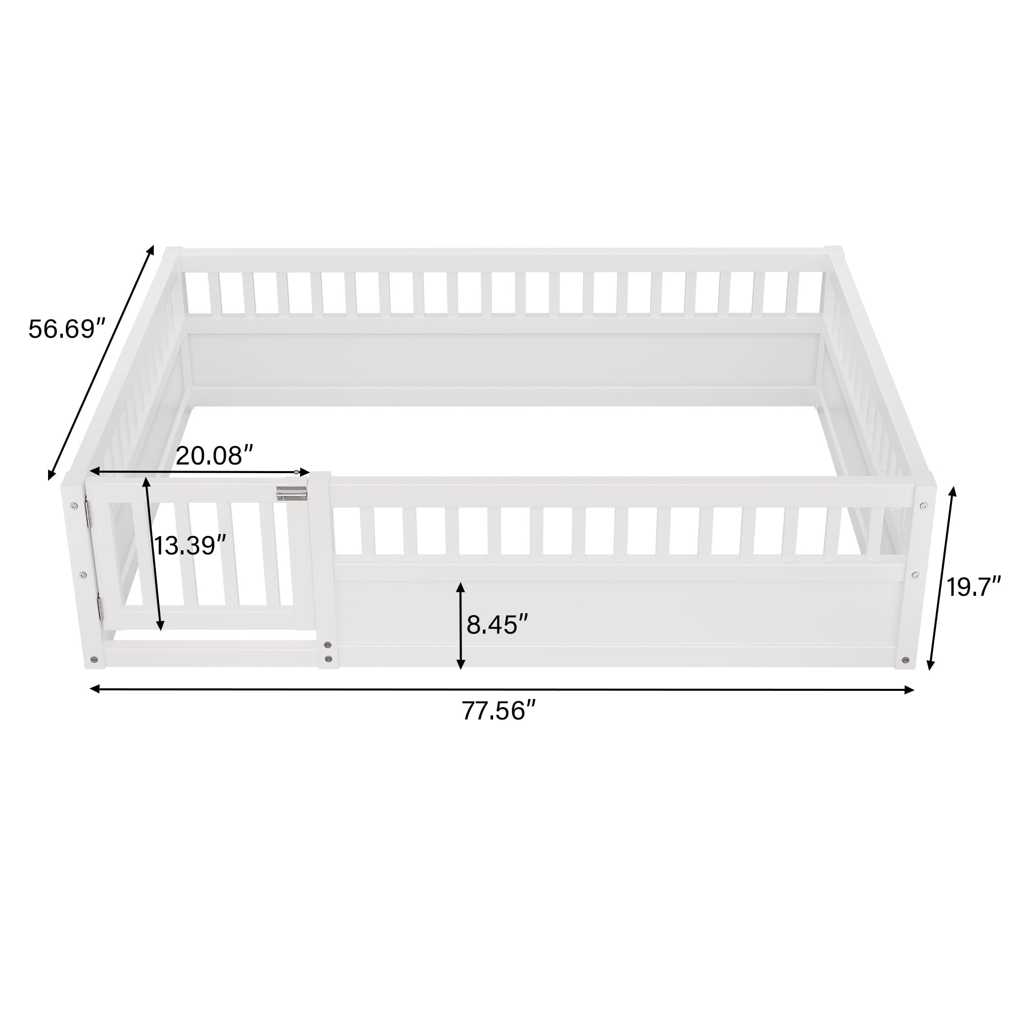 Full Size Floor Bed Frame with Fence and Door