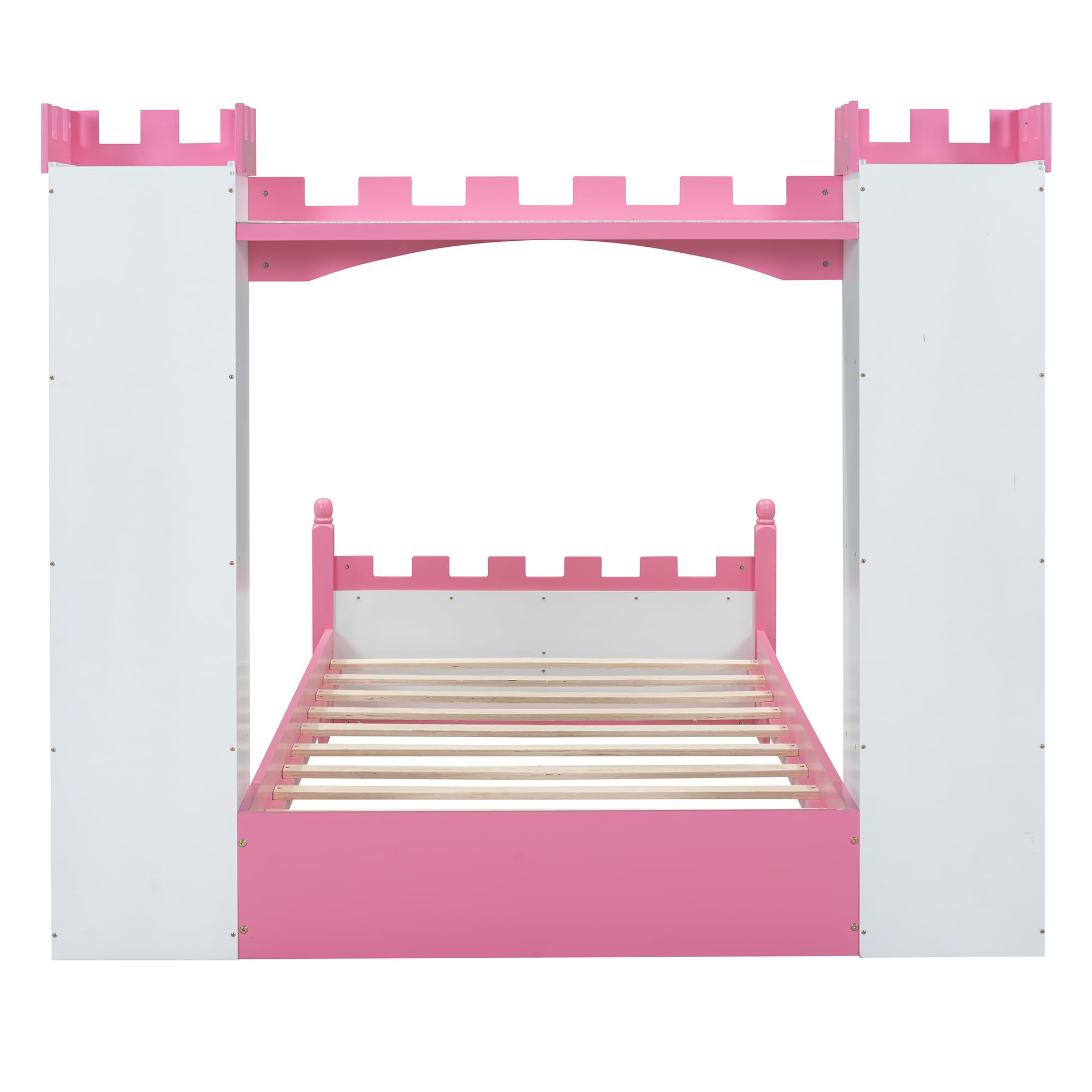 Castle-Shaped Wooden Bed Frame for Boys Girls Kids Adults Toddler with Storage Shelf