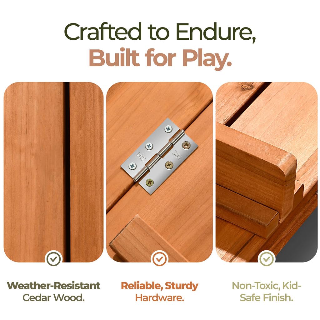 Cedar Wood Sandbox with Convertible Lid and Benches