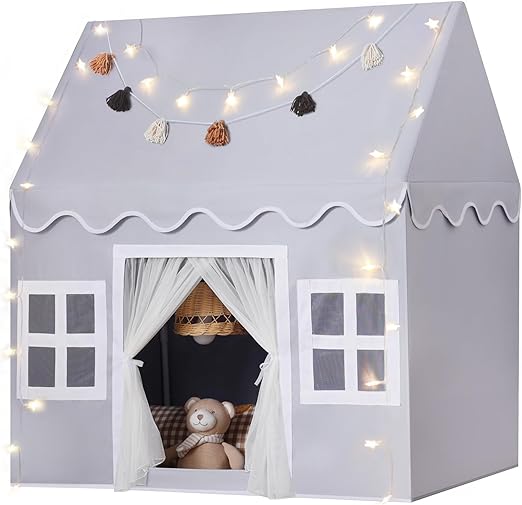 Kids Play Tent Indoor: with Mat, Tassel Garland, Star Lights