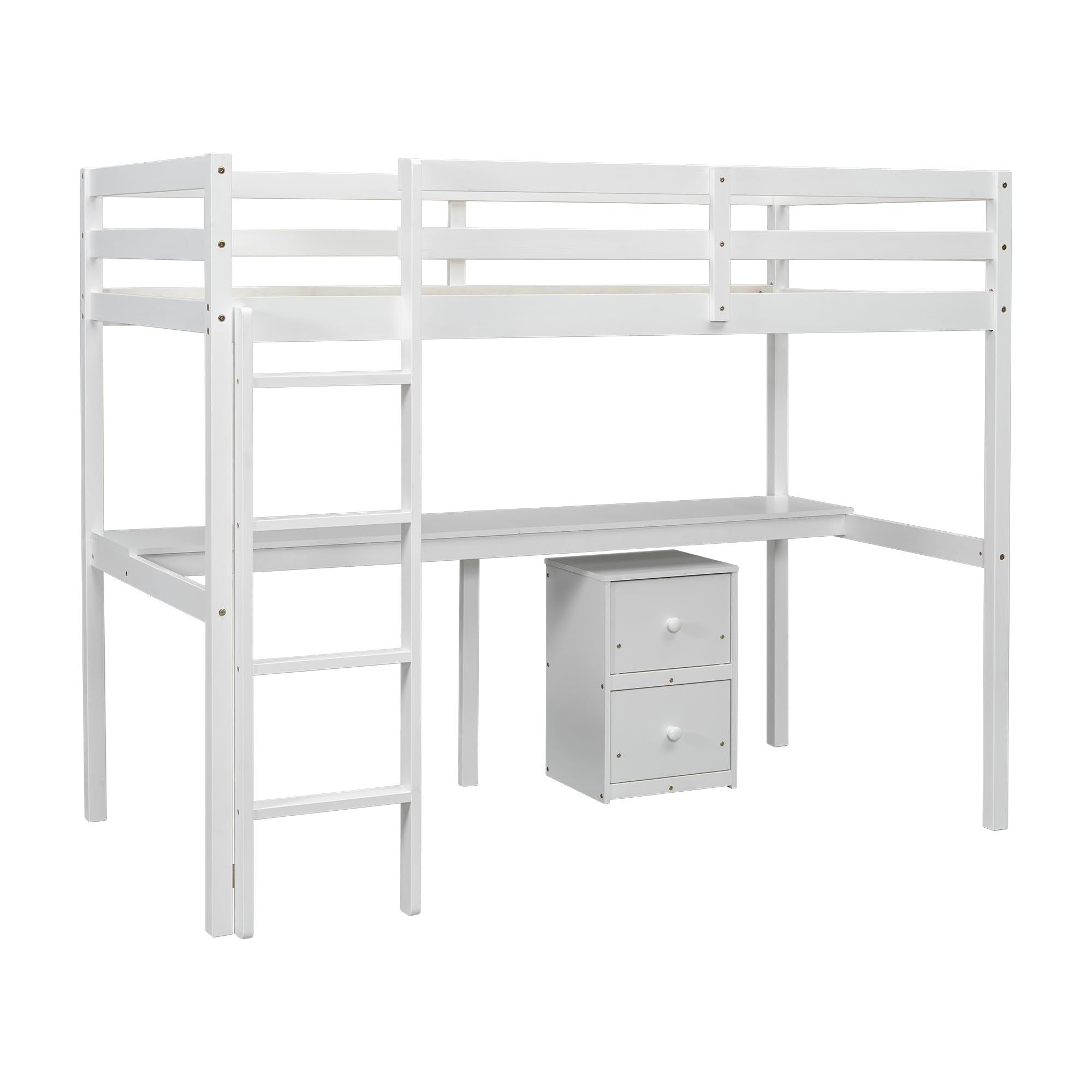 Loft Bed Twin Size with Ladder and Guardrail, Loft Bedframe