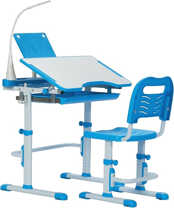 Height Adjustable Childrens Desk and Chair Set, Kid's School Workstation