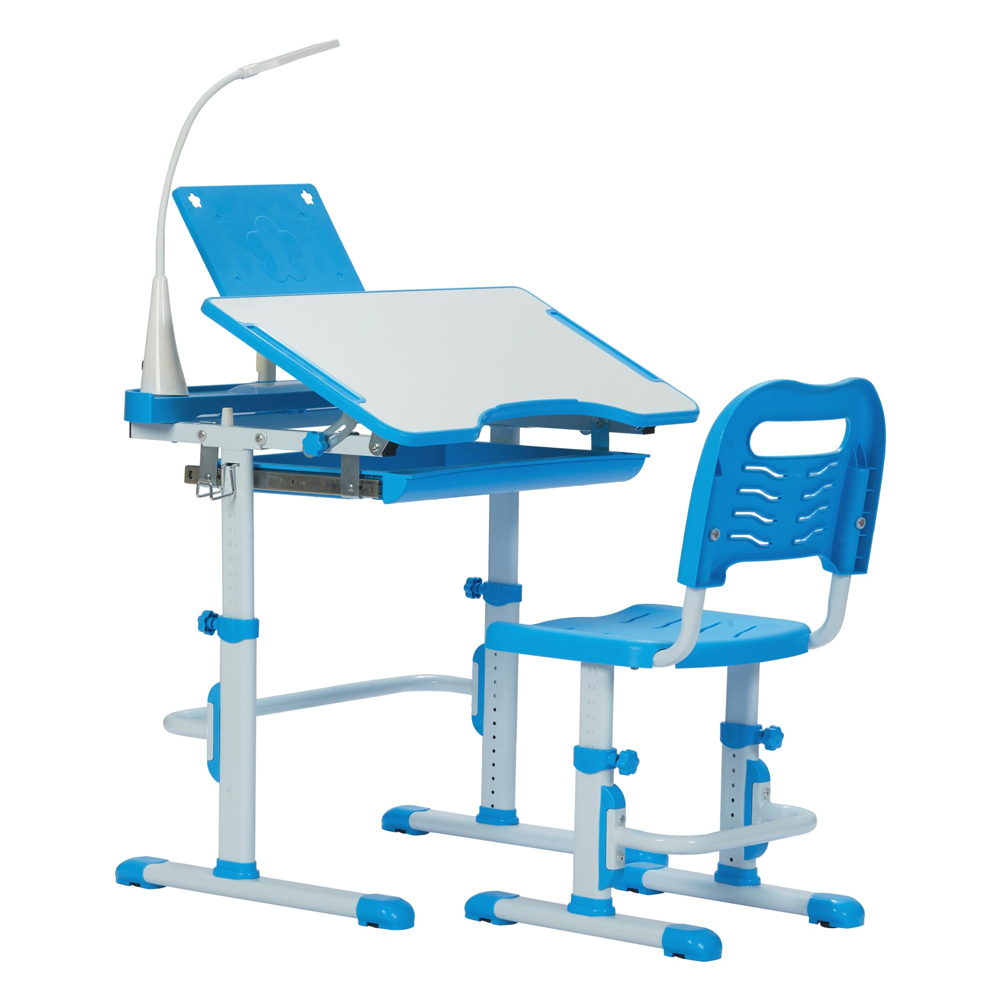 Kids Desk and Chair Set with Tiltable Desktop and LED Light