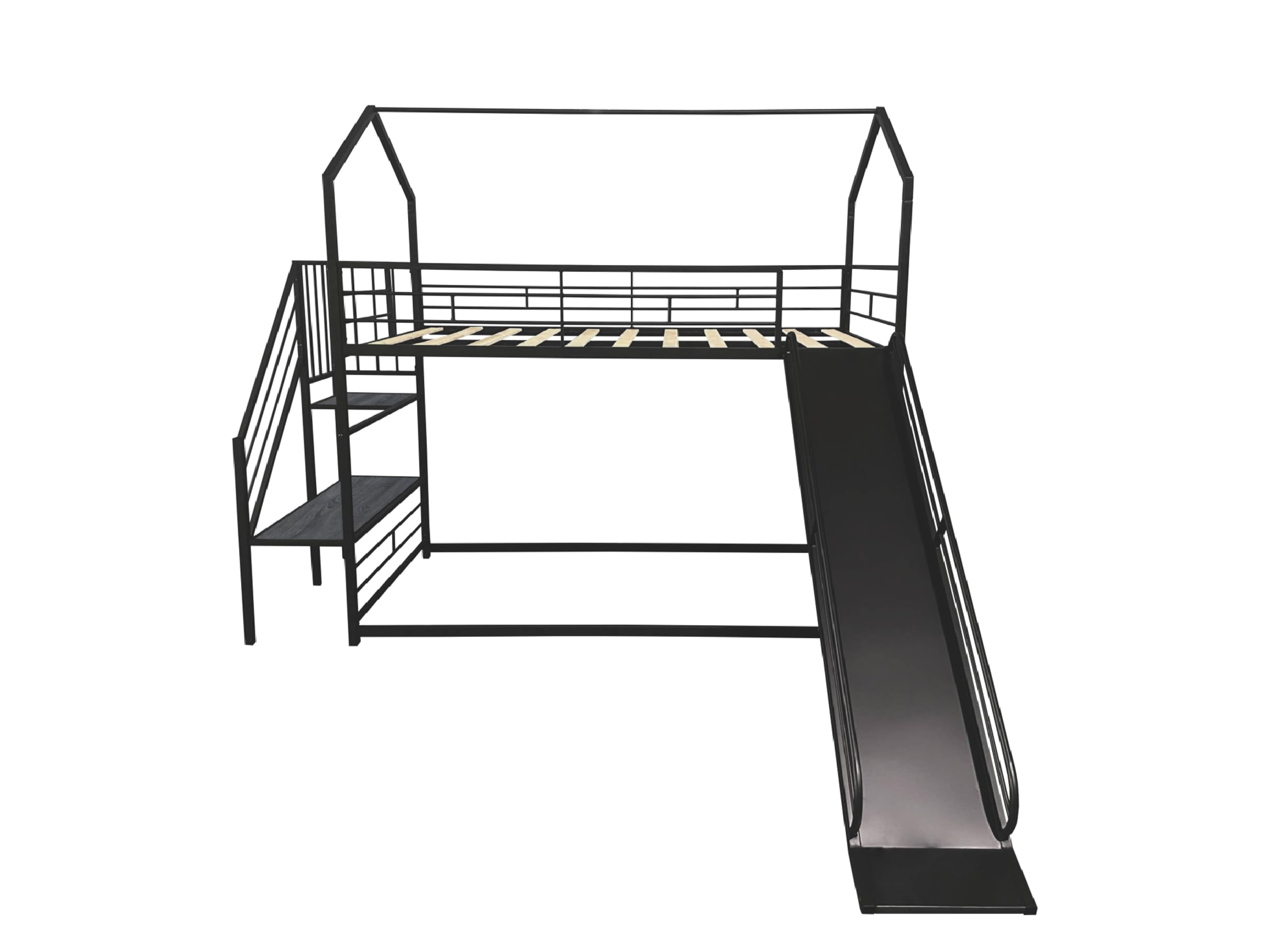 Staircase Bunk Bed with Slide for Kids,Low Bunk House Bed